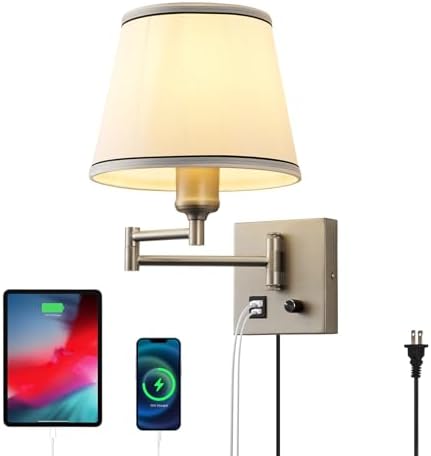 Dimmable Swing Arm Wall Sconce, Type-C & USB