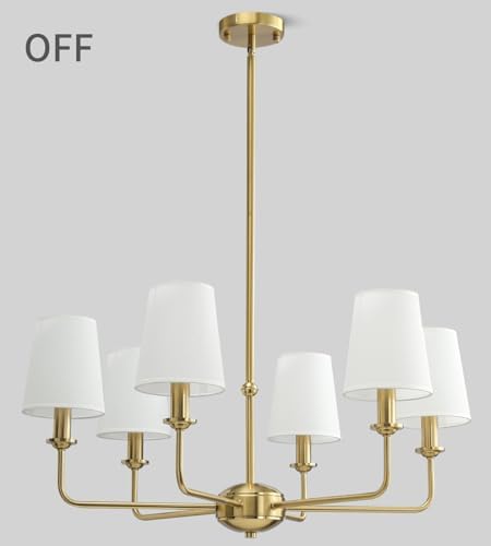 6-Light Brushed Gold Chandelier, Fabric Shades