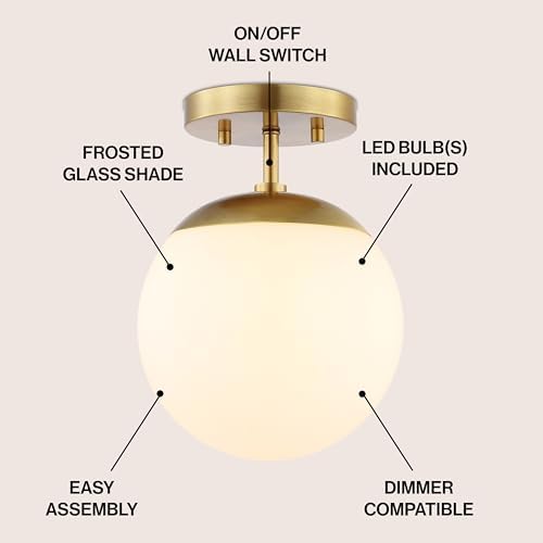 JONATHAN Y Marcel Semi Flush Mount Ceiling Light 7.75", Brass Gold