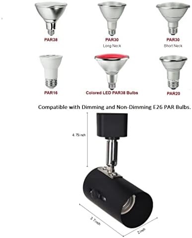 H-Type E26 Track Lighting Heads, 4-Pack, Black