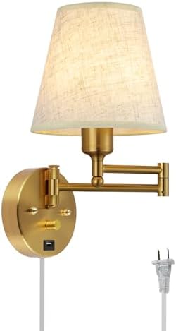 Gold Swing Arm Wall Sconce with USB