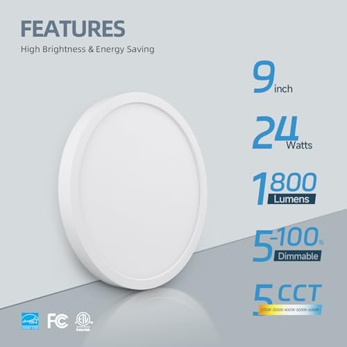 ECOELER 9 Inch Flush Mount Ceiling Light, 5 Color Temperatures