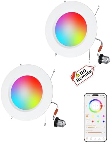 LED Recessed Lighting 5/6 Inch Smart Bluetooth Can Lights, 2 Pack