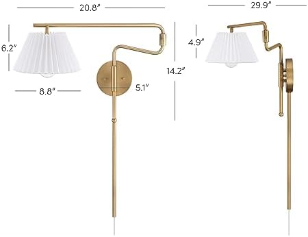 Nathan James Kai Wall-Mounted Reading Lamp, Pleated Shade