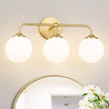 3-Light Brushed Gold Vanity Light with Milky White Glass Shades