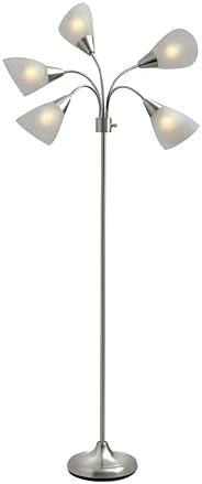 Adesso Floor Lamp, 5 Movable Shades, Brushed Steel Finish