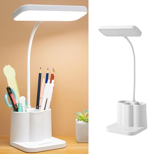 LED Desk Lamp with Pen Holder, Dimmable, Plug-In