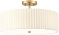 18" Gold Semi Flush Mount Ceiling Light, Pleated Fabric Shade