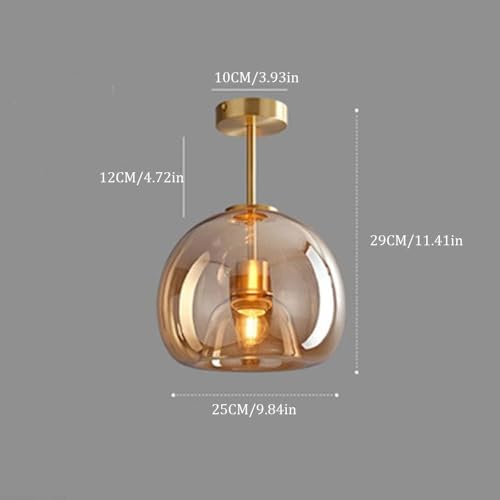 Modern Industrial E26 Flush Mount Ceiling Light, Amber Glass