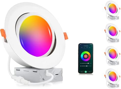 CLOUDY BAY 4 Pack 6 Inch Gimbal Smart WiFi LED Recessed Lights