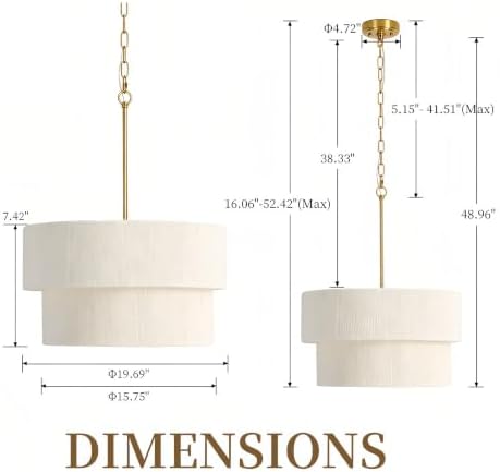 Large Coastal White Linen Drum Light Fixture