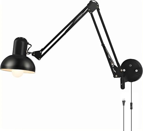 Black Industrial Adjustable Swing Arm Wall Light
