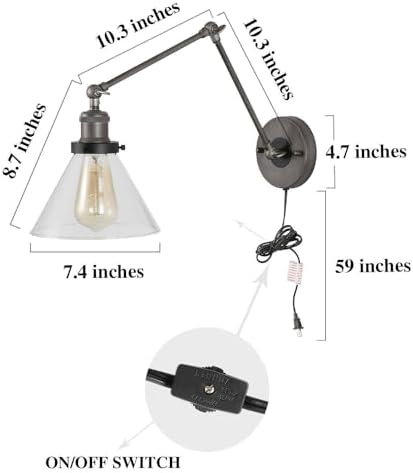LALUZ Black Glass Swing Arm Wall Sconce