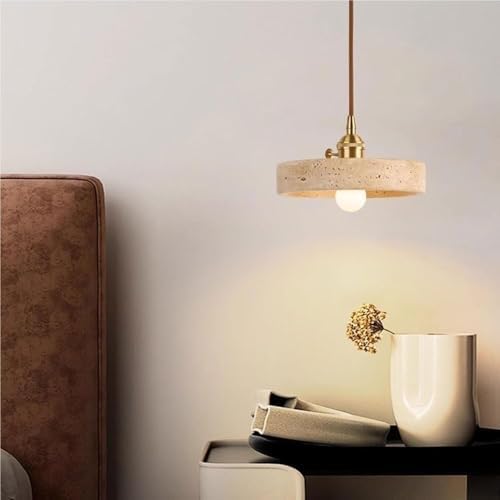 Natural Travertine Brushed Brass Pendant Light