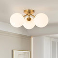 Gold Opal Globe Mid-Century Semi Flush Mount Ceiling Light