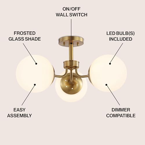 JONATHAN Y Olivier 3-Light Semi Flush Mount 23.5" Metal, Brass Gold