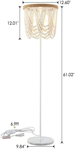 VILUXY 3-Light Boho Wood Beaded Floor Lamp