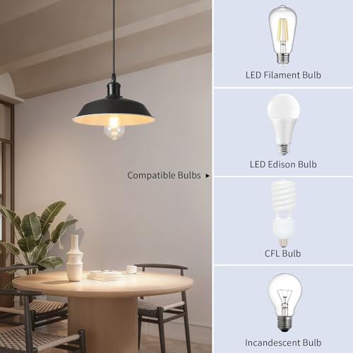 Plug in Pendant Light, 197” Cord, Black and White