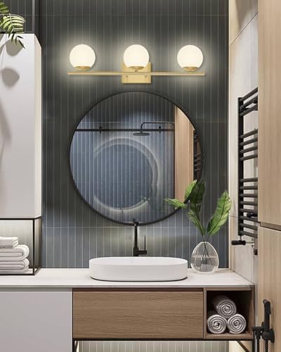 Brushed Brass Bathroom Vanity Light fixtures,24‘’ 3 Lights Modern