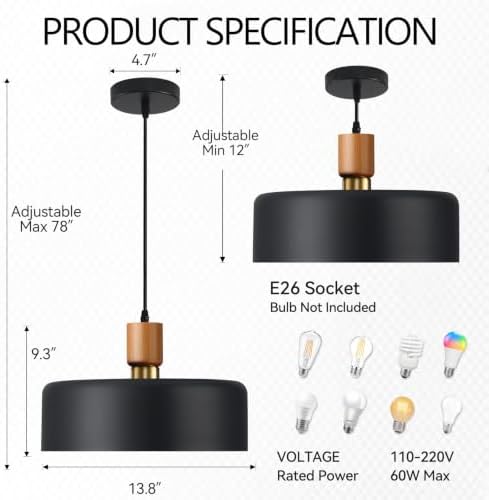 Eustace 13.8inches Oak Wood & Brass Pendant Light