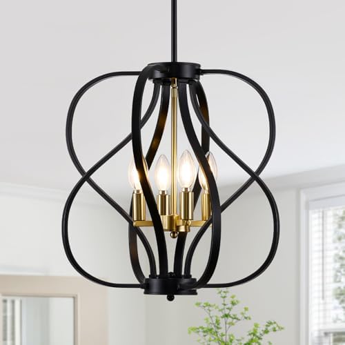 18" Black and Gold 4-Light Geometric Chandelier
