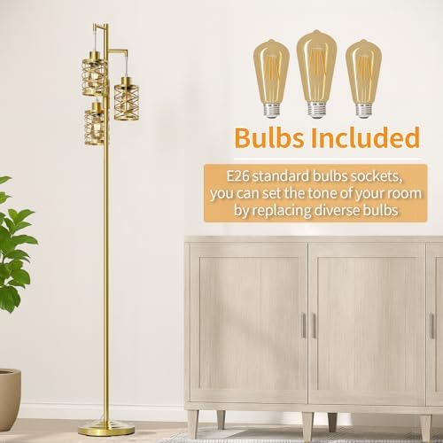Oneach 70" Dimmable Gold 3-Bulb Floor Lamp