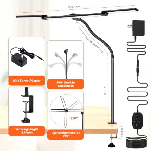 Adjustable 3-Light-Bar LED Desk Lamp with Clamp