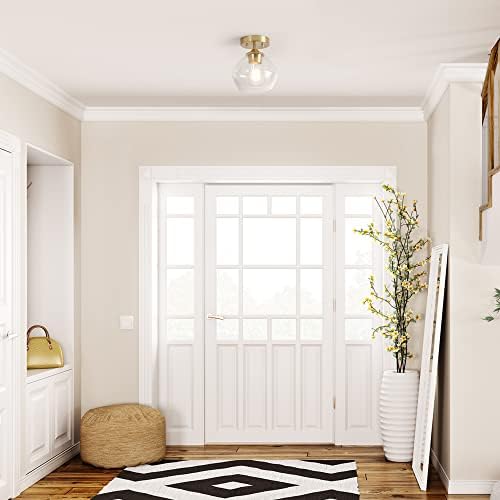 1-Light Semi-Flush Mount Ceiling Light, Clear Glass Shade