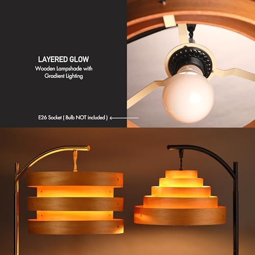 O’Bright Strata Wooden Floor Lamp, Black Light Oak