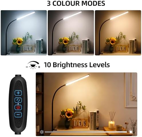 Clip-On Desk Lamp with Clamp, Dimmable Reading Light