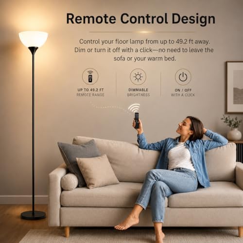 PESRAE Floor Lamp, Remote Control, Stepless Brightness