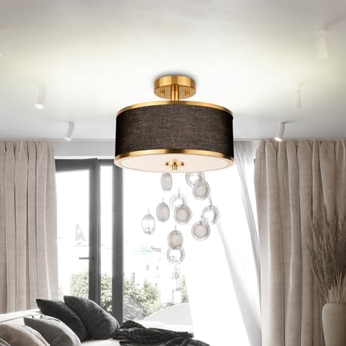 Edwarmlux 3-Light 12.6" Gold Semi Flush Mount Ceiling Light