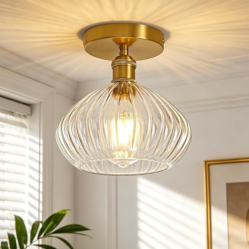8" Black Glass Semi Flush Mount Ceiling Light