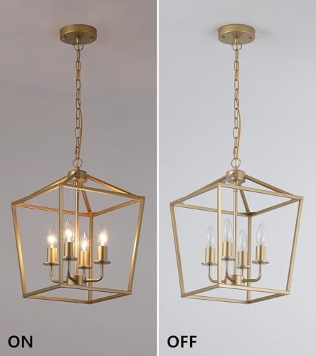 Industrial 4-Light Chandelier, Gold Metal Cage