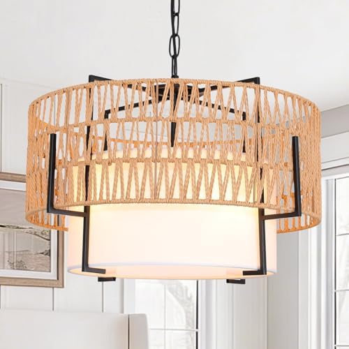 SOTTAE 4-Light Rattan Chandelier, 19.7"