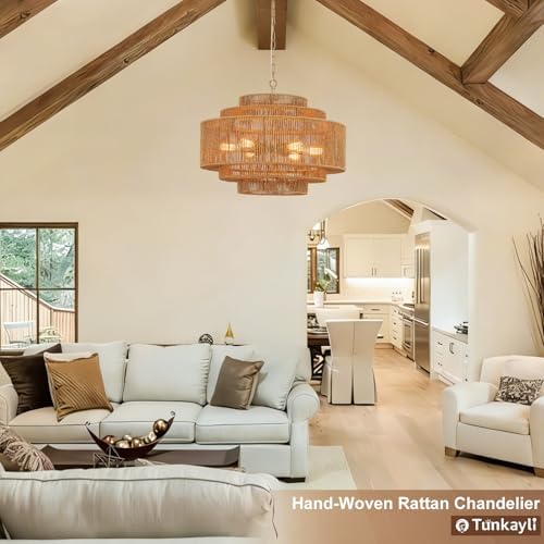 25.68-Inch Gold 6-Light Rattan Chandelier