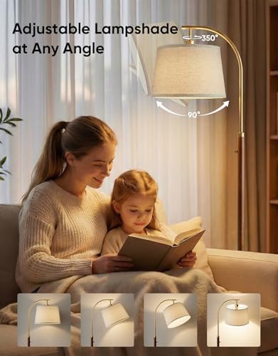 Dimmable Arc Floor Lamp, 65" Tall, Gold and Walnut Color
