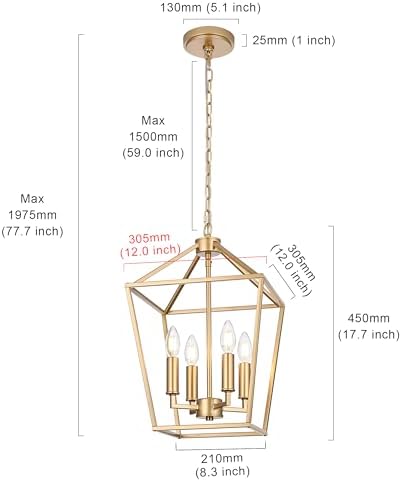 MELUCEE 4-Light Gold Farmhouse Chandelier