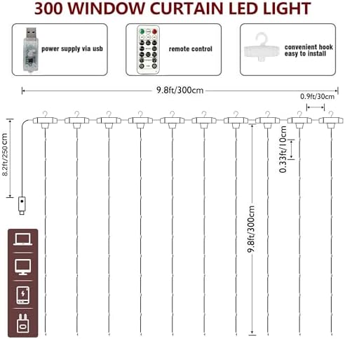 HOME LIGHTING 300 LED Curtain String Lights, Warm White
