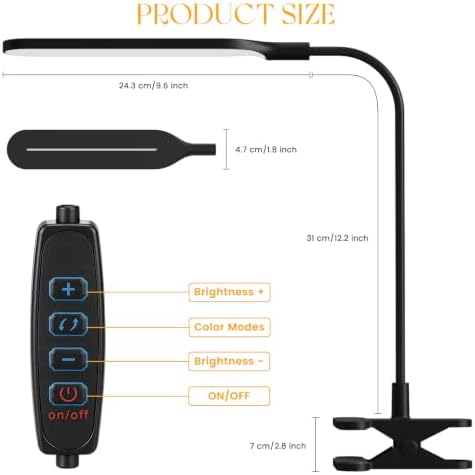 LED Clip-On Lamp, 3 Color Modes, 10 Brightness Levels