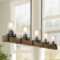 LALUZ 5-Light Kitchen Island Lighting, Farmhouse Wood Linear Dining