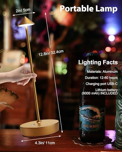 Rechargeable 6000mAh Cordless Outdoor Table Lamp
