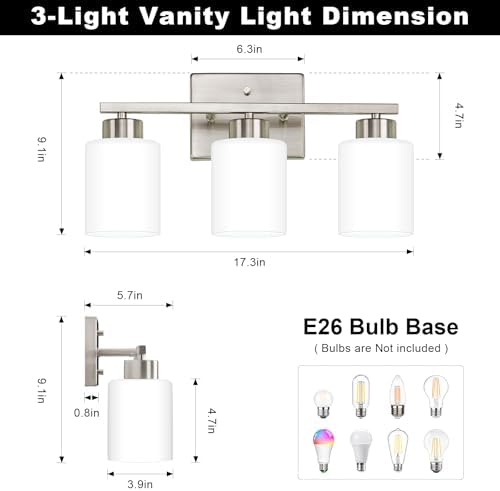 FonmYim Brushed Nickel Bathroom Vanity Light Fixture