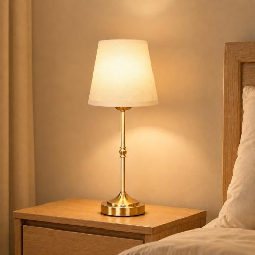 FLY2SKY Rechargeable Gold Cordless Table Lamp,3 Color Dimmable Bedside