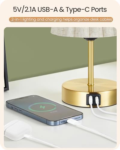 Small Bedside Table Lamp, Touch Dimmable, Gold and Beige