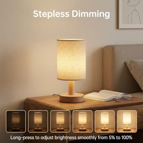 Small Cordless Rechargeable Table Lamp, Natural Wood Base