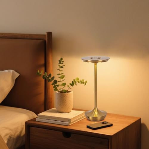2 Pack LED Rechargeable Cordless Table Lamps, 6000mAh, Gold