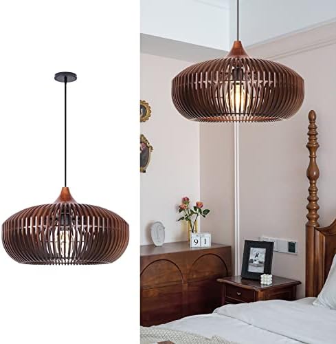 Arturesthome Farmhouse Round Wood Pendant Light
