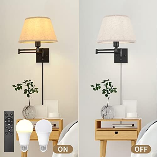 TRLIFE Wall Sconce Plug in, Remote Control Dimming 10-100% and