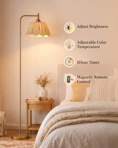 JOOFO Brushed Gold Floor Lamp with Remote